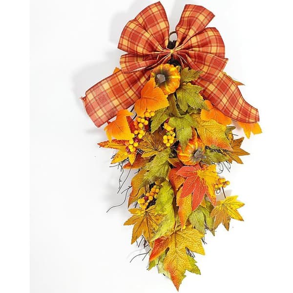 1 stk. Kunstig lønnebladkrans i dråpeform, dekorasjon til Thanksgiving, innhøstingsfest, 55*25 cm