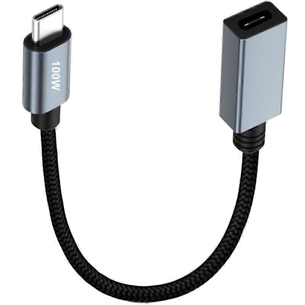 Nylonflätad USB-C hane till hona förlängningskabel 100W Power Delivery 480Mbps 30cm