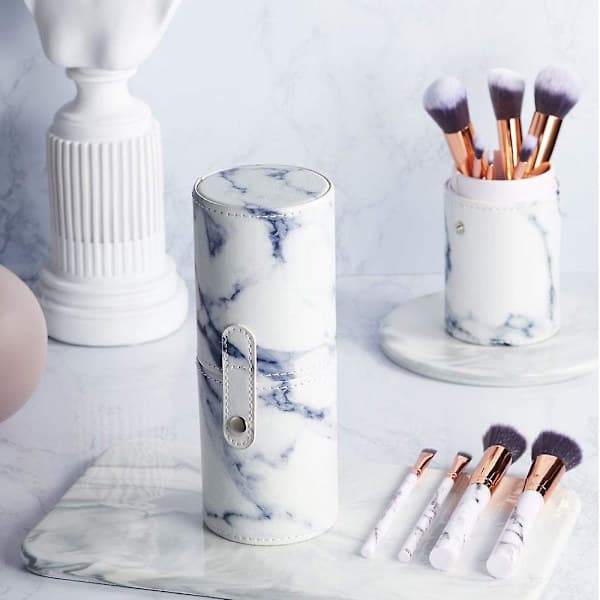 Sminkborstset i marmor med borsthållare | Ögonskugga Ansiktsmakeup Borstset (10 st)