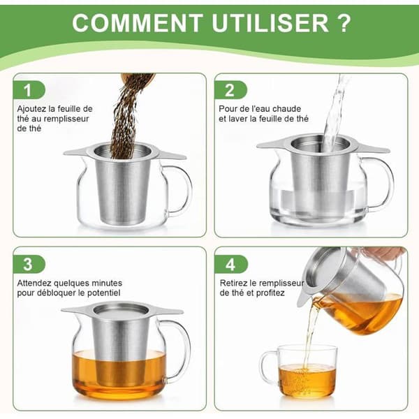 Te-filter 2 stk., te-infuser i 304 rustfrit stål, te-filter med låg til løs te, tåler opvaskemaskine