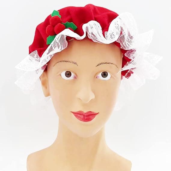 Fru Claus Hattdräkt för Kvinnor Jul Tomte Fru Mopp Spets Vit Kant Mössa för Jul Nyår Festlig Cosplay