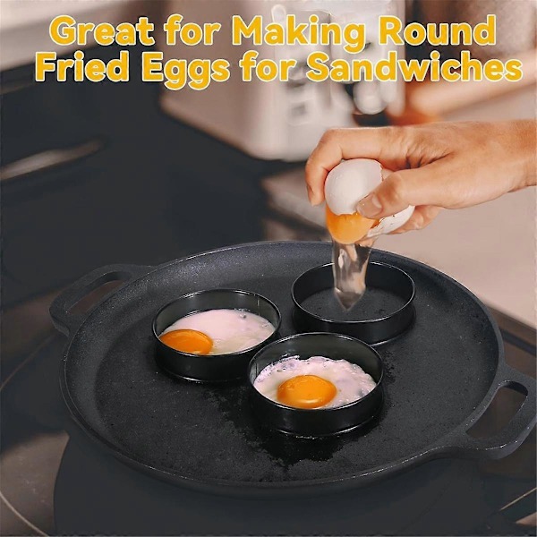 6 stk. Crumpet-ringer, 10 cm doble rullede runde kake-, terte-, kjeks-, egg- og burgerformer i rustfritt stål for baking og matlaging