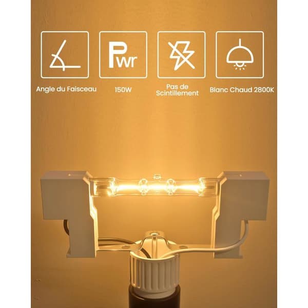 R7S 78mm 150W dæmpbar halogenpære, varm hvid 2800K, høj intensitet til spotlights og belysning