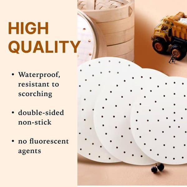 Bagepapir af bambus - 200 stk. - 20 cm - Non-stick - Til luft- og dampfrituregryder - Naturligt