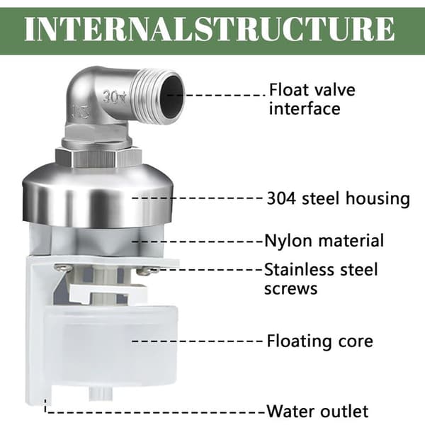 3/4\" Fuldautomatisk flydeventil, 304 rustfrit stål vandstandsreguleringsventil, automatisk vandstandsregulator til vandtanke, swimmingpools,