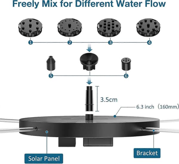 Solcellsdriven fontän 2,5W med solpanel, solcellsdriven dammpump med 6 fontänmunstycken, flytande solcellsdriven fontänpump för trädgården 2.5W-2PCS