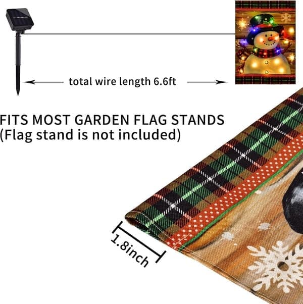 LED snømann hageflagg, vinter hageflagg 30x46 dobbeltsidig (SNØMANN flagg med lys-30X46cm) SNOWMAN flag with lights