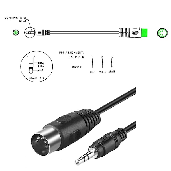 5-polet DIN-han kabel 3,5 mm han til MIDI Din 5-polet MIDI han hun kabel