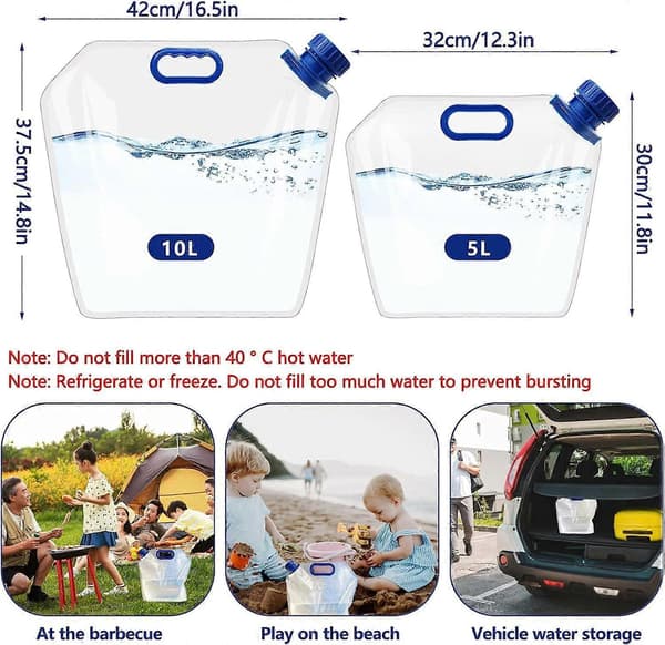 Vattenbehållare Vikbar Vattendunk Vattendunk Bärbar Vikbar Vattenflaska för Utomhuscamping Vandring Picknick BBQ (5L + 10L)