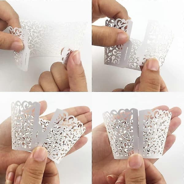 100 stk. Cupcake Wrappers Kunstnerisk Bagekage Papir Filigran Lille Vin Blonder Laserskåret Foring Bagekop
