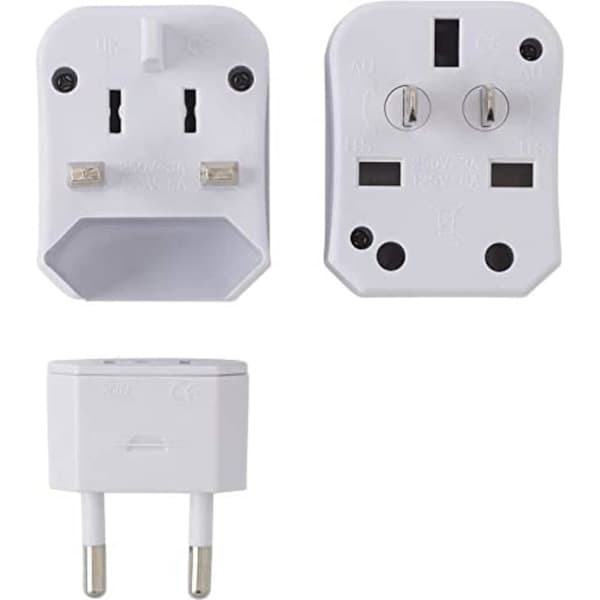 Reiseadapter - EU for alle uttak - Universell internasjonal strømadapter - 3-i-1-plugger - 220V (hvit)