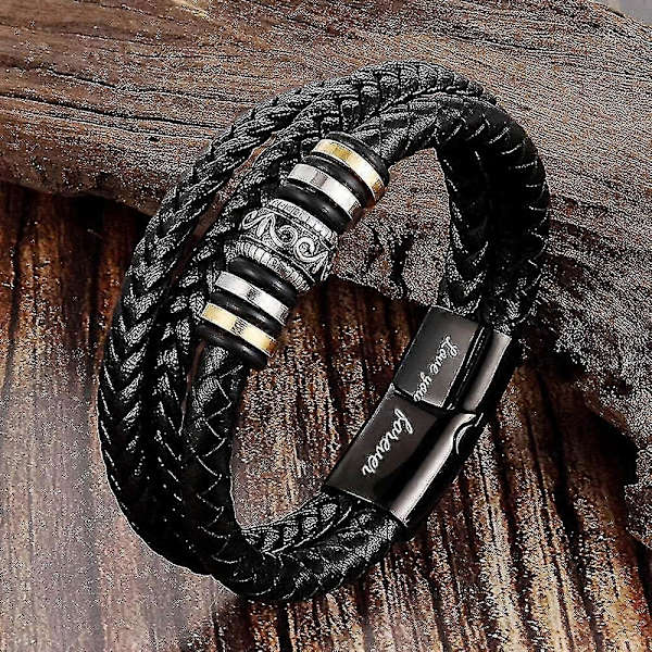 Till Min Son - Älskar Dig För Alltid Läderarmband, Mäns Flätad Läderarmband Armband