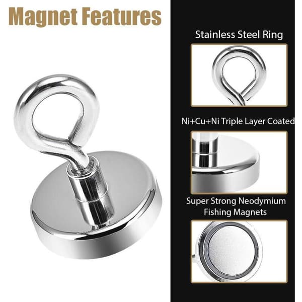 Superstark 80KG neodymöglemagnet - Perfekt för magnetfiske - Ø 48mm med neodymöglemagnet