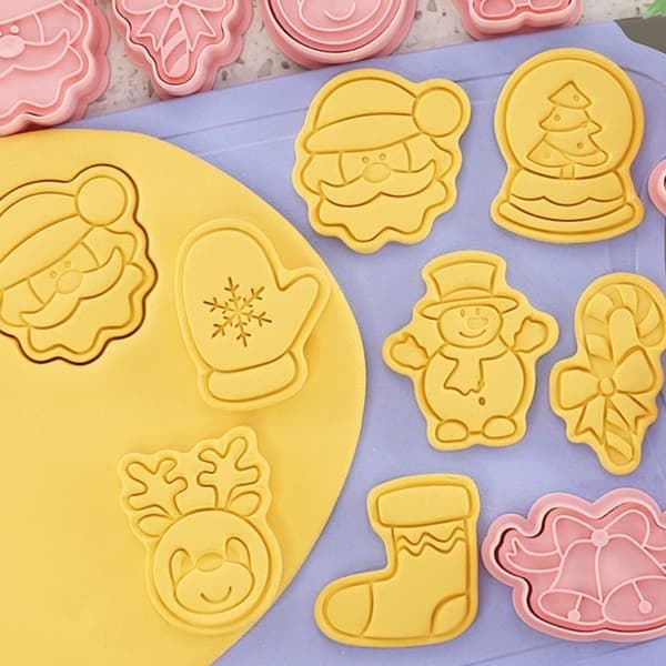 8 stk. julekageforme 3D tegneserie kiksform julefondantforme til jule DIY kagedekorationsværktøjer