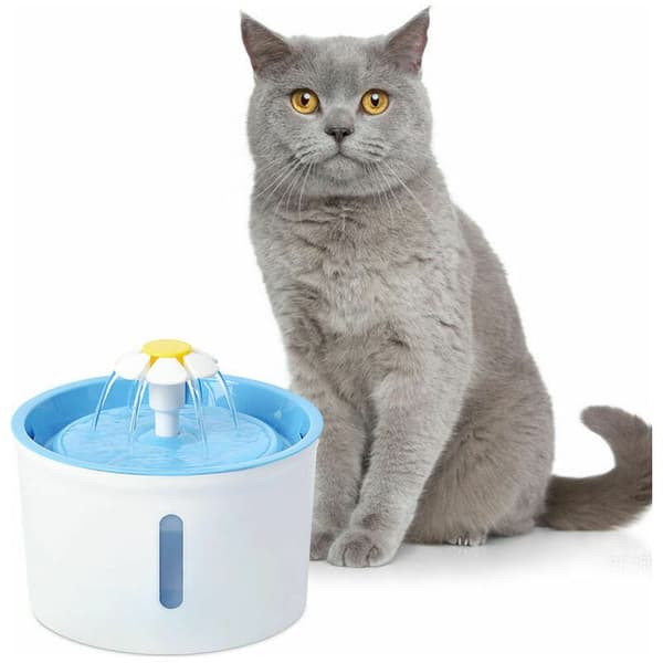 Automatisk vannfontene med lite blomsterdesign, 1,6L, blå, for katter og hunder, EU