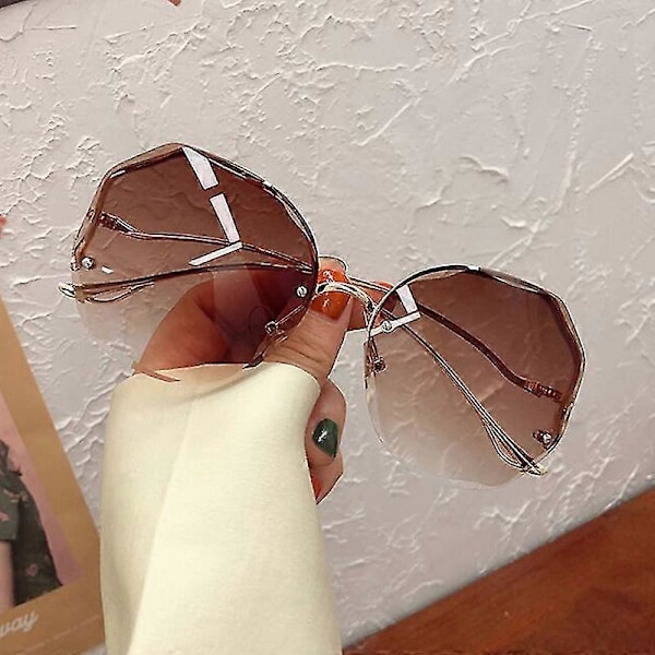 Irregulære Runde Solbriller Dame Mærke Designer Gradient Mode Solbriller Kvinde Kantløse Metal Buede Stænger Oculos De Sol Double Brown other