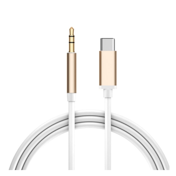 1m USB-C - AUX 3.5mm Kaapelisiirdin Autoon gold