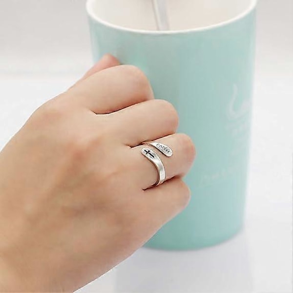 Justerbar 925 Sterling Silver Kors Tro Ring för Kvinnor och Män, Kristna Finger Öppna Ringar, Religions Smycken