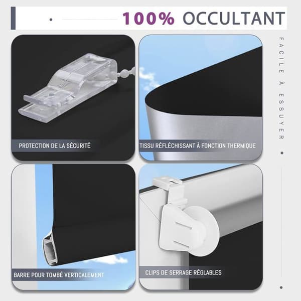 Mørklægningsrullegardin - 1 stk. - Sort polyester - Termisk isolering - Soveværelse og stue - 35x17