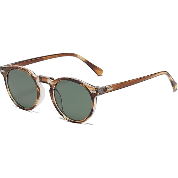 Retro Runde Polariserede Solbriller Herre Dame, Vintage Polariserede Solbriller Klassiske Trendy Shades Unisex UV Beskyttelse Brown stripes Green