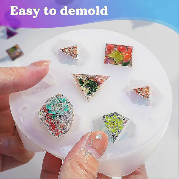 Terningeforme til Resin, Integreret Dnd Terninge Resin Silikoneform med 7 Standard Polyhedriske Skarpe Kant Terninge Hulrum til DIY Terningefremstilling