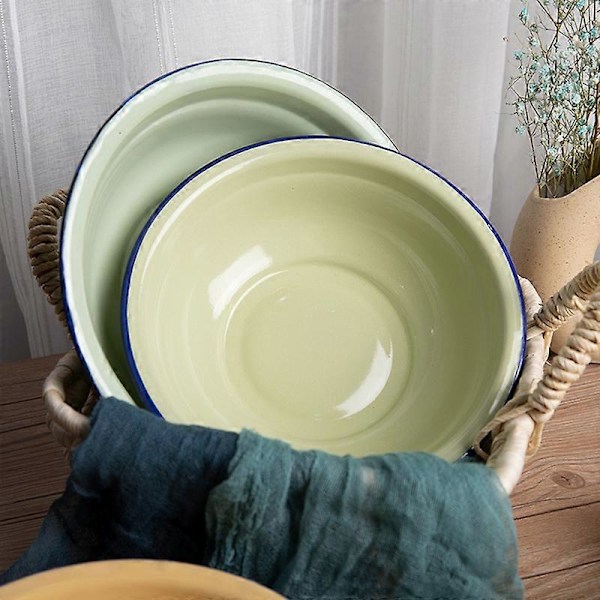 Skål Holdbar Vintage Emalje Multifunktionel Suppetallerken til Køkken Yellow 18 cm