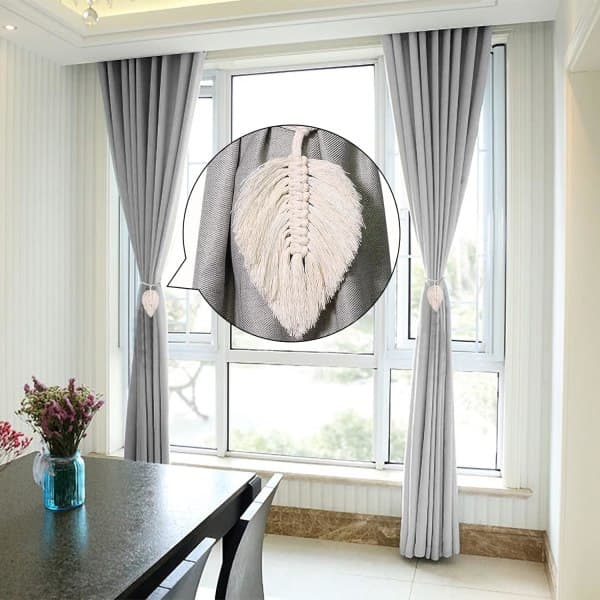 4-pack Boho Blad Bomull Gardinband Macrame Gardinband Gardinband Beige Bomullsrep Gardinband