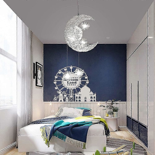 2024, nydelig Måne og Stjerne Fairy Light Anheng Hengende Aluminium Taklampe For Barnerom Stue