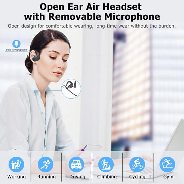 Bluetooth Headset til telefonopkald, trådløst headset med DSP støjreducerende mikrofon til PC Laptop kontormøde løb cykling, 12 timer
