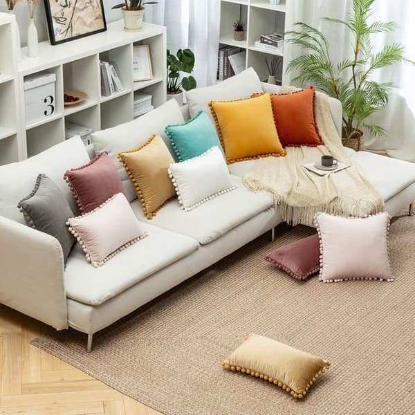 Sett med 2 myke firkantede putetrekk med dusker, dekorative, for stue, sofa, soverom