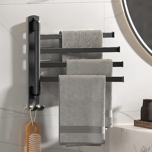 Svängbar Handduksställning 180° Roterande Väggfäste För Badrum Black 5 Rods