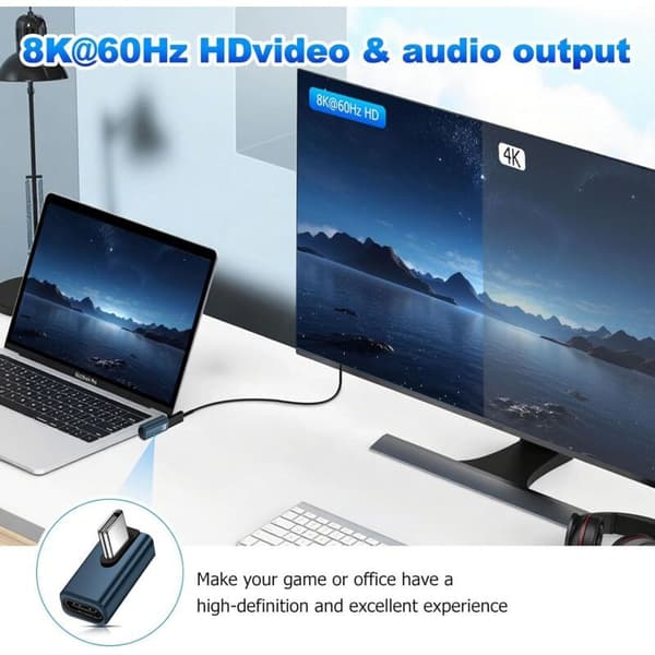 Pakke med 2 USB C 90° 80 Gbps USB C han til hun 240W Thunderbolt 5 forlængeradaptere til iPhone 15/16, tablet, telefon