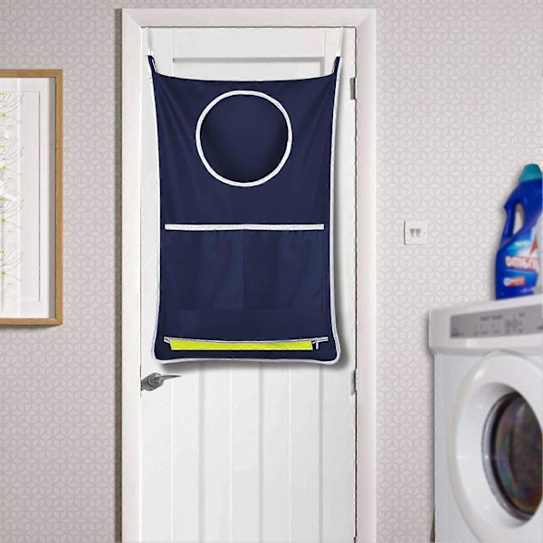 Oveen ripustettava pyykkikori, suuri kapasiteetti, vaatteiden säilytyskassi pyykkitupaan, makuuhuoneeseen Navy Blue