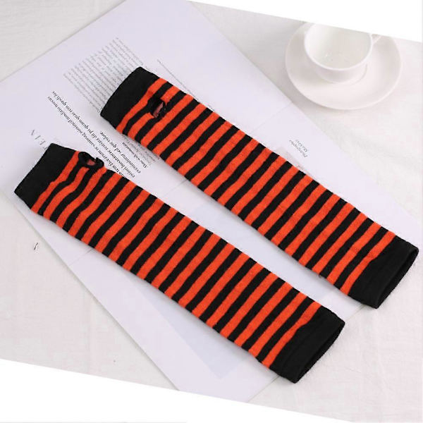 Fingerlösa Handskar Stilren Längd 31cm Vinter Armvärmare Vinteraccessoarer Orange Black stripe