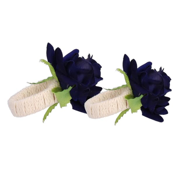 Moderne mørkeblå simulerte blomsterneserviettringer - 2 stk/pose for bryllupsborddekor