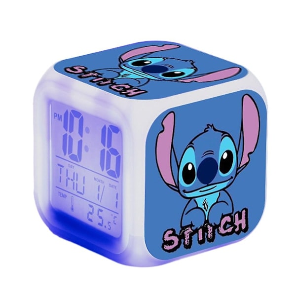 Lilo & Stitch Digital väckarklocka med temperaturvisning, 7 färger som byter nattlampa, sängbordstecknad klocka, heminredning, leksakspresenter för barn {db} A