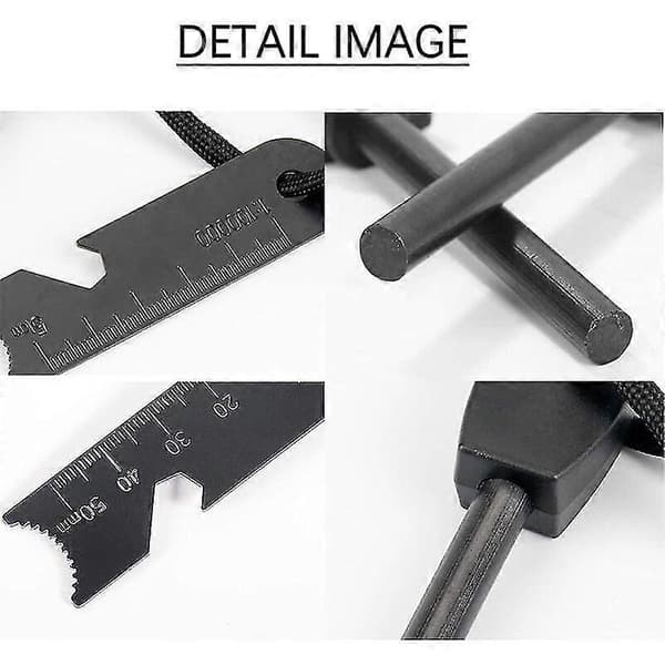 Överlevnads Eldflint, Eldstartare med Skrapa, Vattentät, 10 000 Gnistor vid 3 000 Grader, 8mm Stång, Magnesium Eldstål - Eldstartare, Halsrem