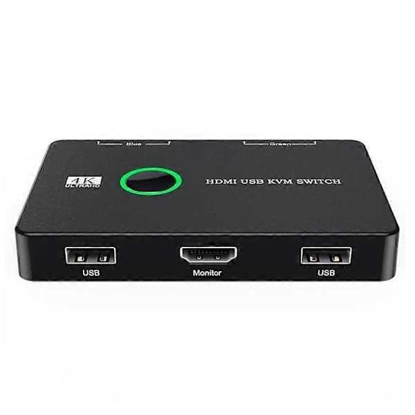 KVM Switch 2 Port Box USB og HDMI-kompatibel switch til 2 computere, der deler tastatur, mus, printer a