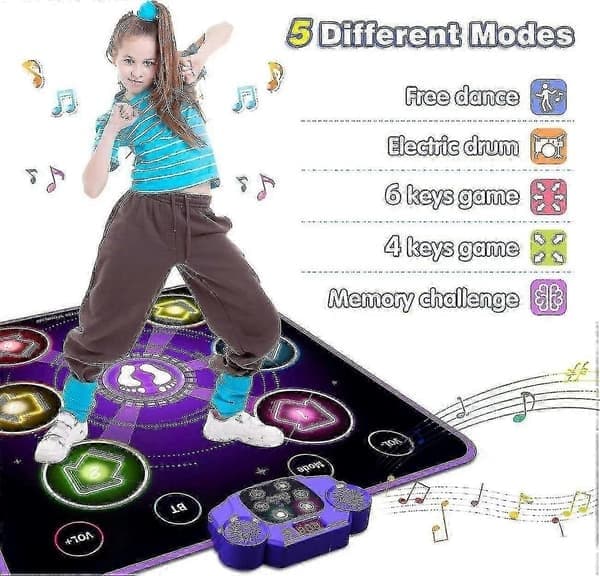 Dansematte for barn i alderen 4-8-12, Opplyst dansematte Jule- og bursdagsgaver til 5 år gamle jenter Leker alder 6-7, Bluetooth-musikk