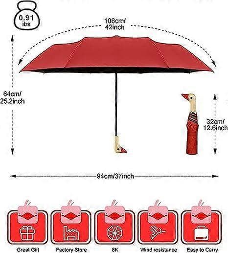 Kompakte paraplyer til regn og sol, rejseparaply med andehovedhåndtag Red UV protection
