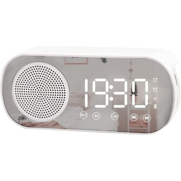Digital LED-klokke med FM-radio og Bluetooth-høyttaler, 3 lysstyrkenivåer, dimmefunksjon, slumrefunksjon for dekorasjon
