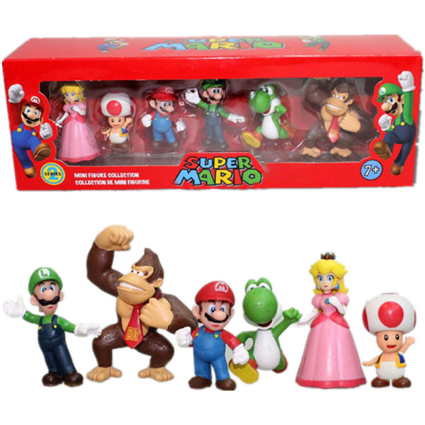 6 Super Mario figurer Super Mario Boxed Doll Ornament 7th Generation Mario Boxed Band C