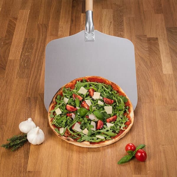 12-tommer professionel pizzaspade og spatel til autentisk bagning, pizzaspade i aluminium og træ af høj kvalitet
