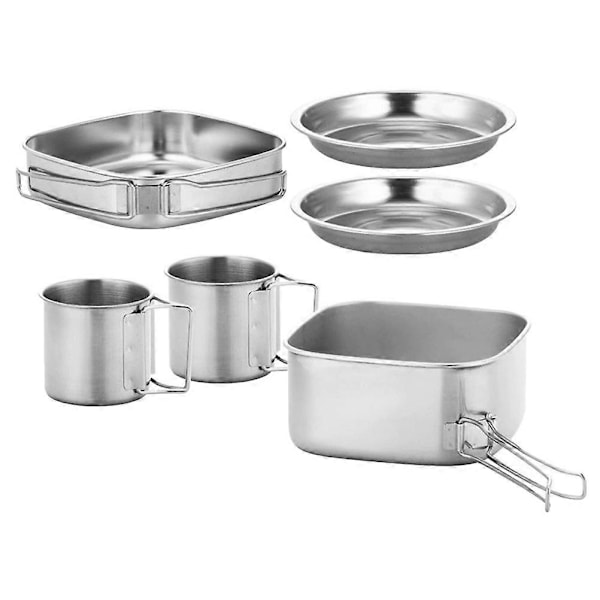1 sæt campingkogegrej rustfrit stål campinggryde langt håndtag campingpande campingudstyr