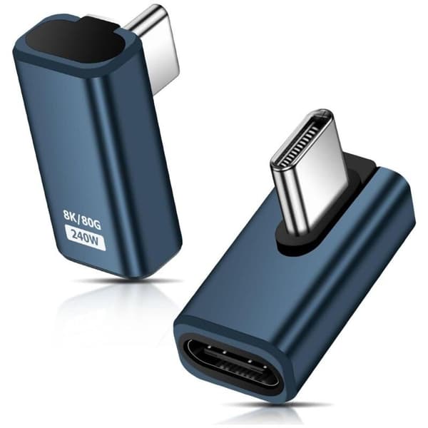 2-pack USB C 90° 80 Gbps USB C hane till hona 240W Thunderbolt 5 förlängningsadaptrar för iPhone 15/16, surfplatta, telefon