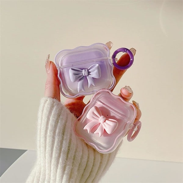 Kompatibel med AirPods-etui Myk gjennomsiktig TPU med søt 3D-farget sløyfe-design støtsikker nøkkelring-etui for jenter Kvinner airpods 1/2