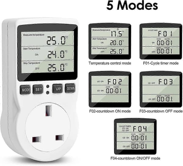 Digital termostat, 230V temperaturregulator stikkontakt, 13A timer switch stik med sensor til reptil drivhus hjemme fermentering EU
