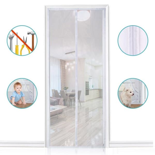 Magnetiskt myggnät för dörr 120 x 220 cm – vitt, automatisk stängning