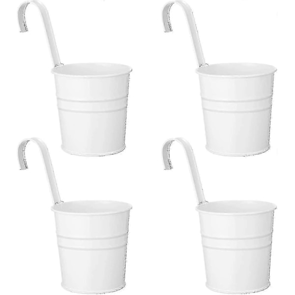 4 kappaleen setti Shabby-tyylisiä roikkuvia kukkaruukkuja, metallisia roikkuvia istutusruukkuja koukulla, ulkokäyttöön, parvekepuutarhaan, valkoinen Hy
