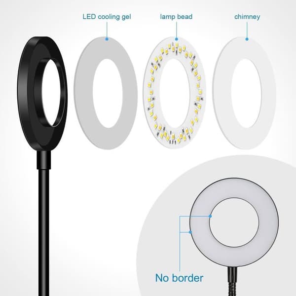 Fleksibel 360° bordlampe med klemme, læselampe med clips, 3 lystilstande & 10 lysstyrkeniveauer, LED USB, sort